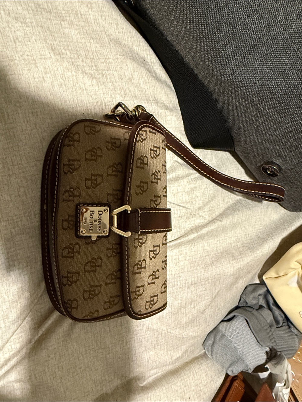 Dooney & Bourke Brown Logo Mini Wristlet with Dark Brown Trim